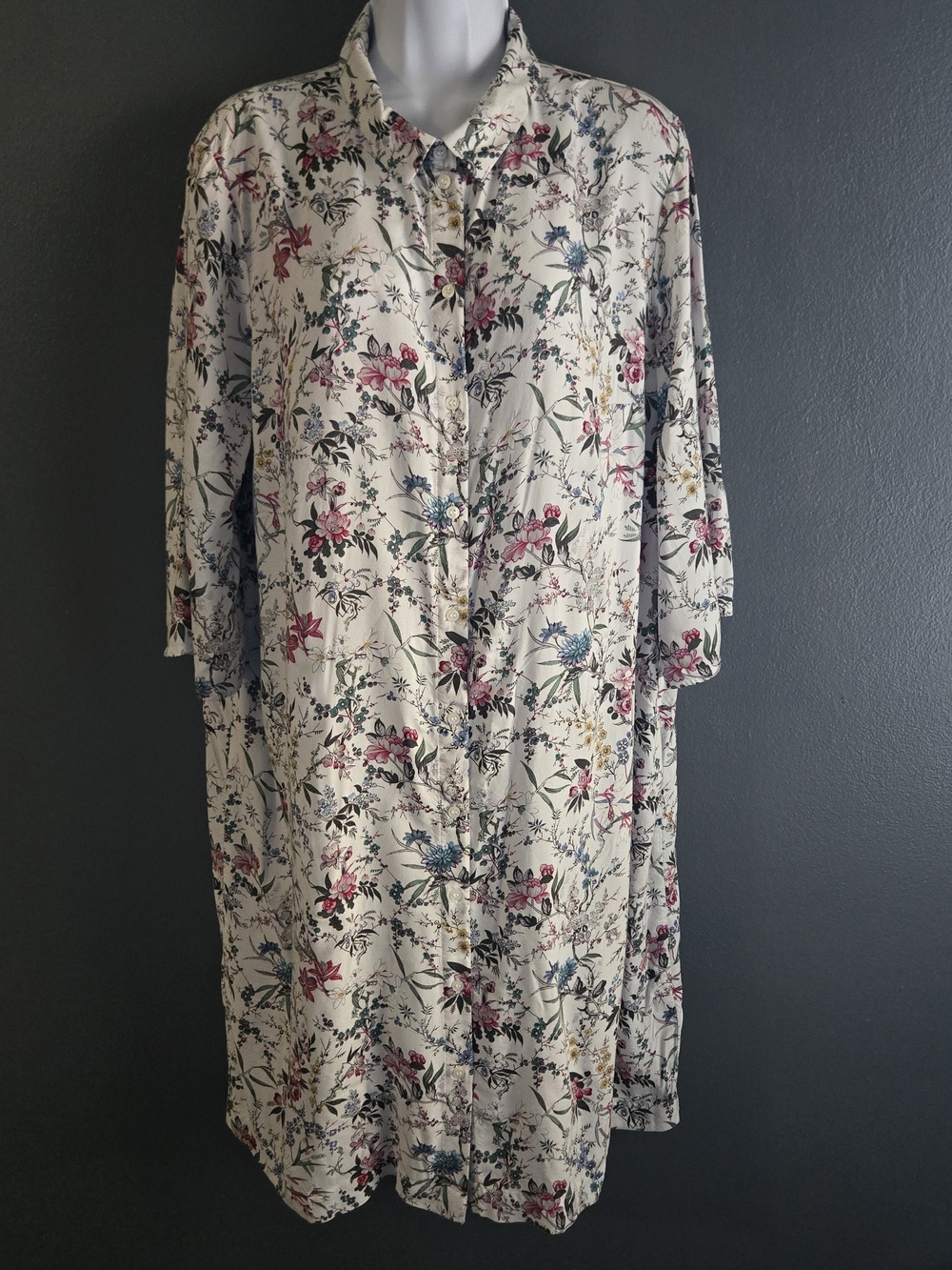 H&M Cream Floral Midi Cottagecore Timeless Romance Shirt Dress 16